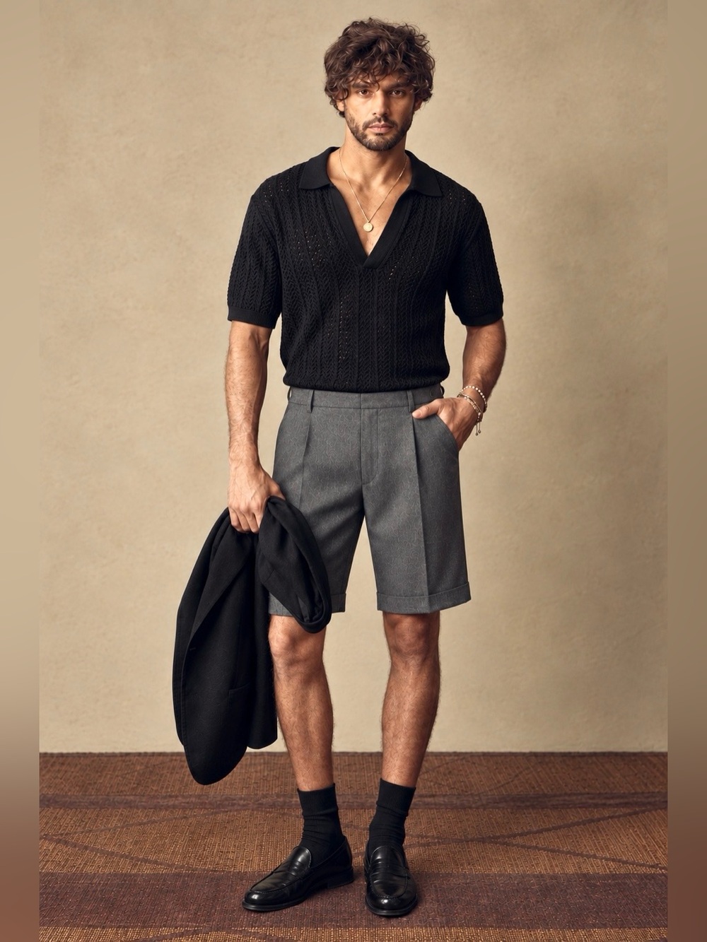 Todd Snyder Gray Diamond Wool/Cashmere Pleated Side Tab Trouser Shorts Size 34